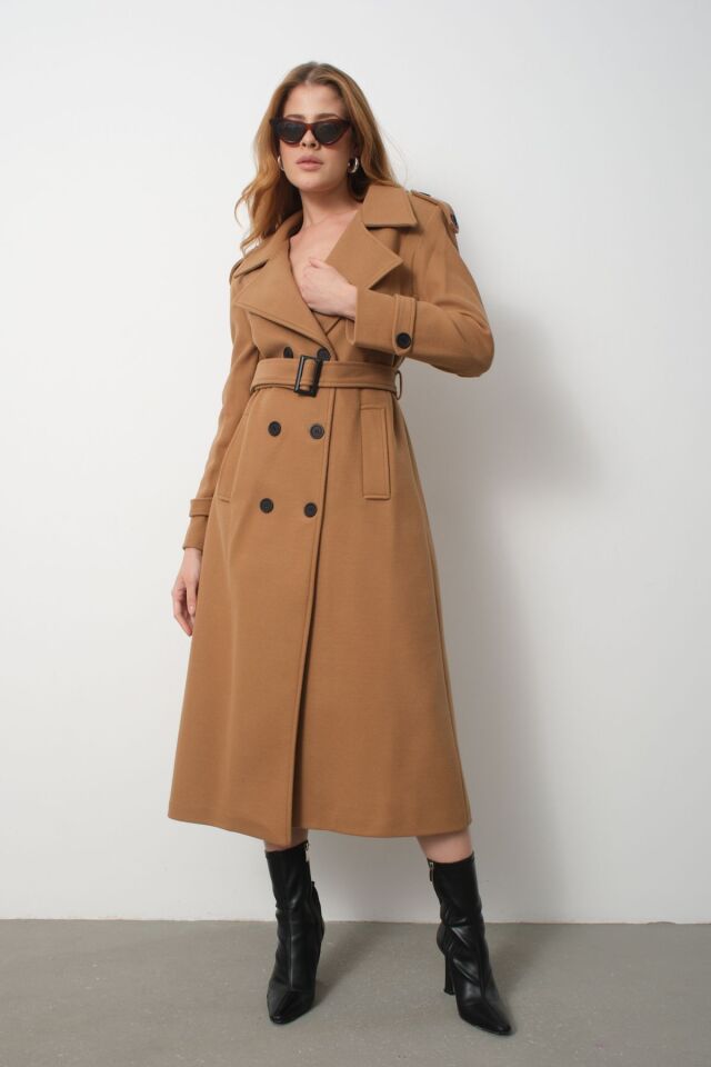 Uzun Kaşe Kaban Açık kahve - 42