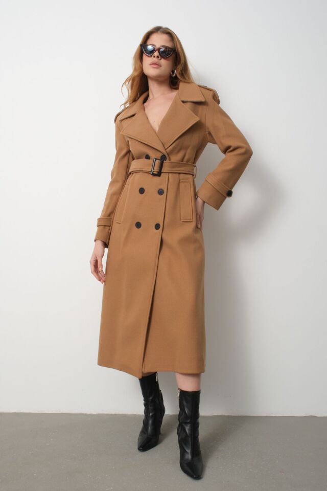 Uzun Kaşe Kaban Açık kahve - 38