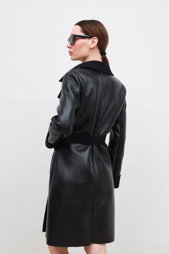 İçi Kürklü Suni Deri Kaban siyah - 46