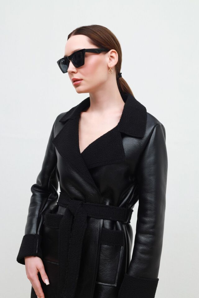 İçi Kürklü Suni Deri Kaban siyah - 46