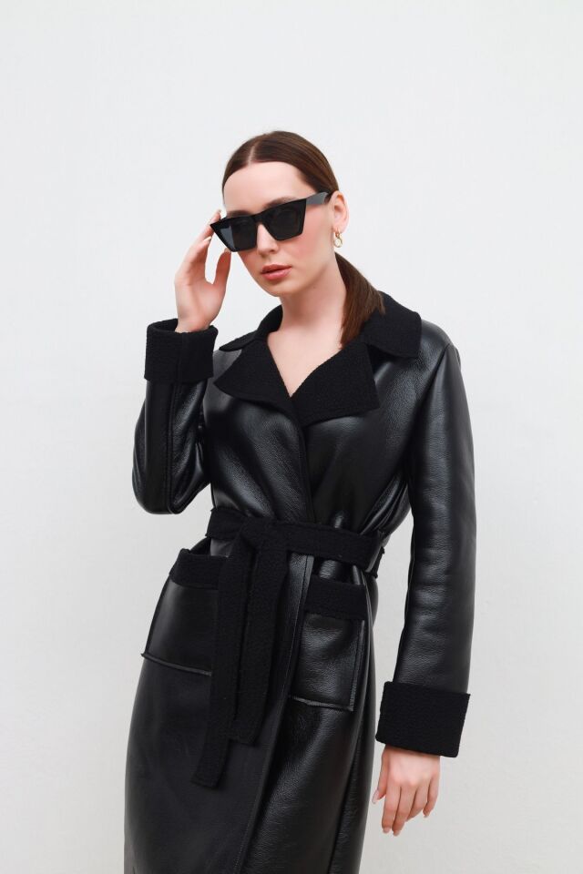 İçi Kürklü Suni Deri Kaban siyah - 44