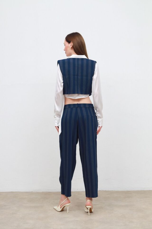 Kalın Çizgili Yelekli Takım mavi - S