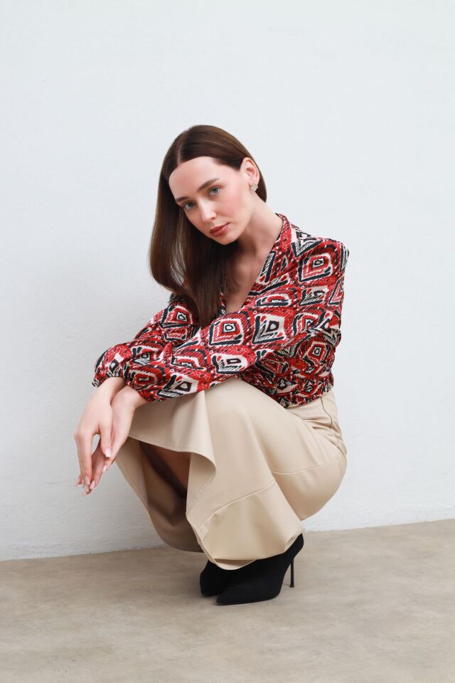 asimetrik gömlek kırmızı - L