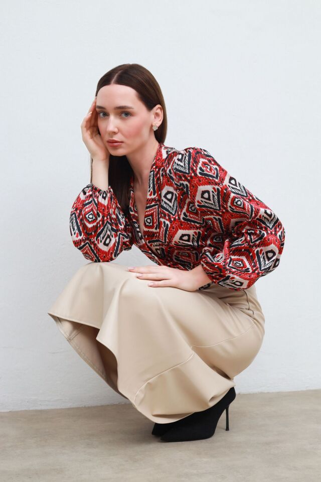 asimetrik gömlek kırmızı - M