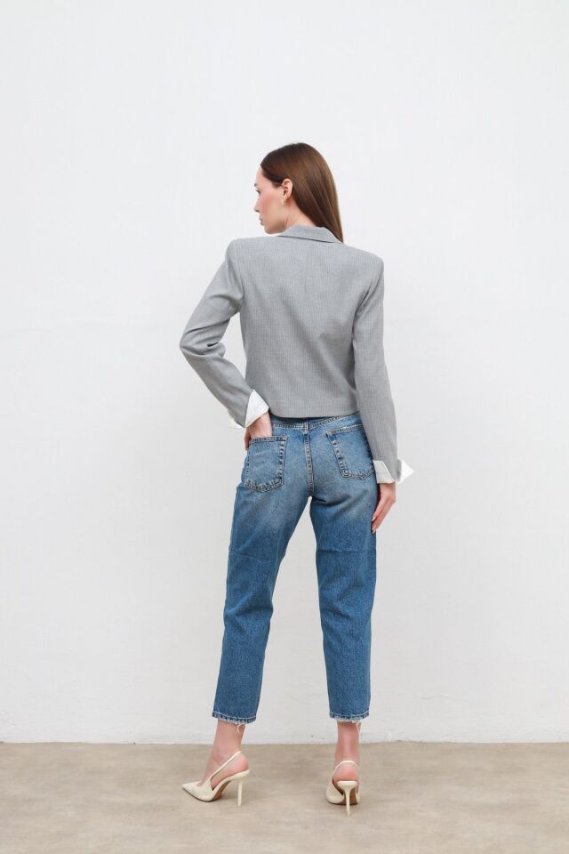 manşet detaylı ceket gri - S