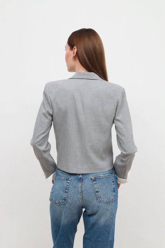 manşet detaylı ceket gri - S