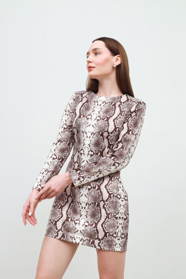 yılan baskılı elbise ekru - M