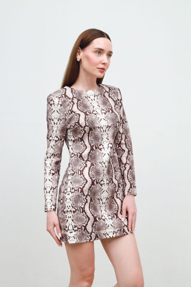 yılan baskılı elbise ekru - M