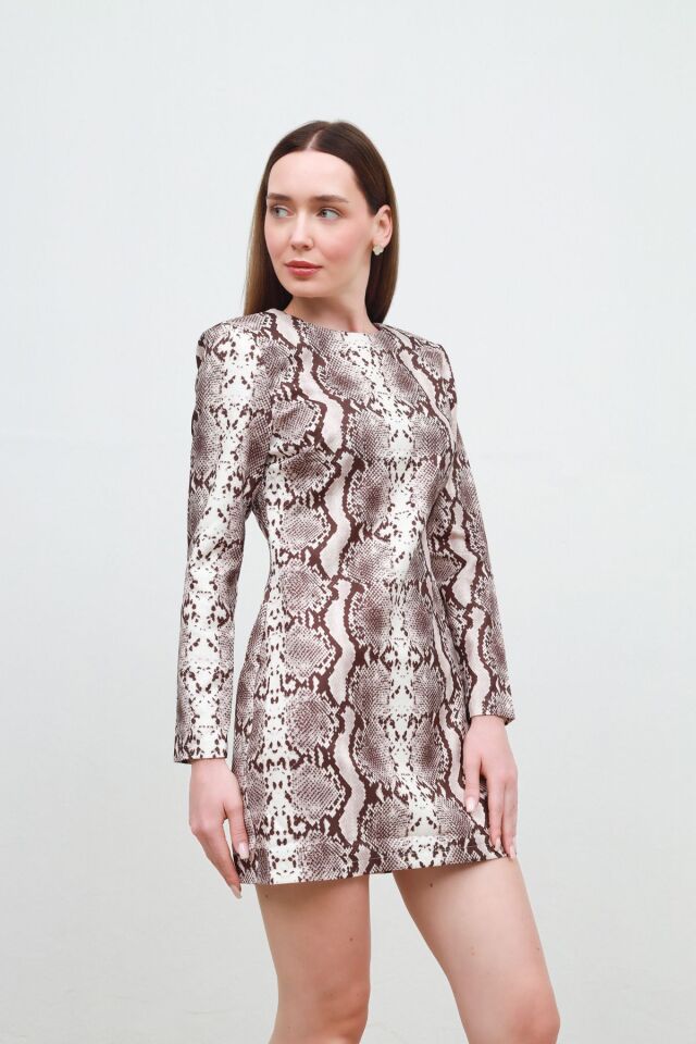 yılan baskılı elbise ekru - M