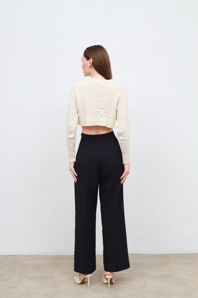 beli baskılı, lastikli pantolon siyah - M