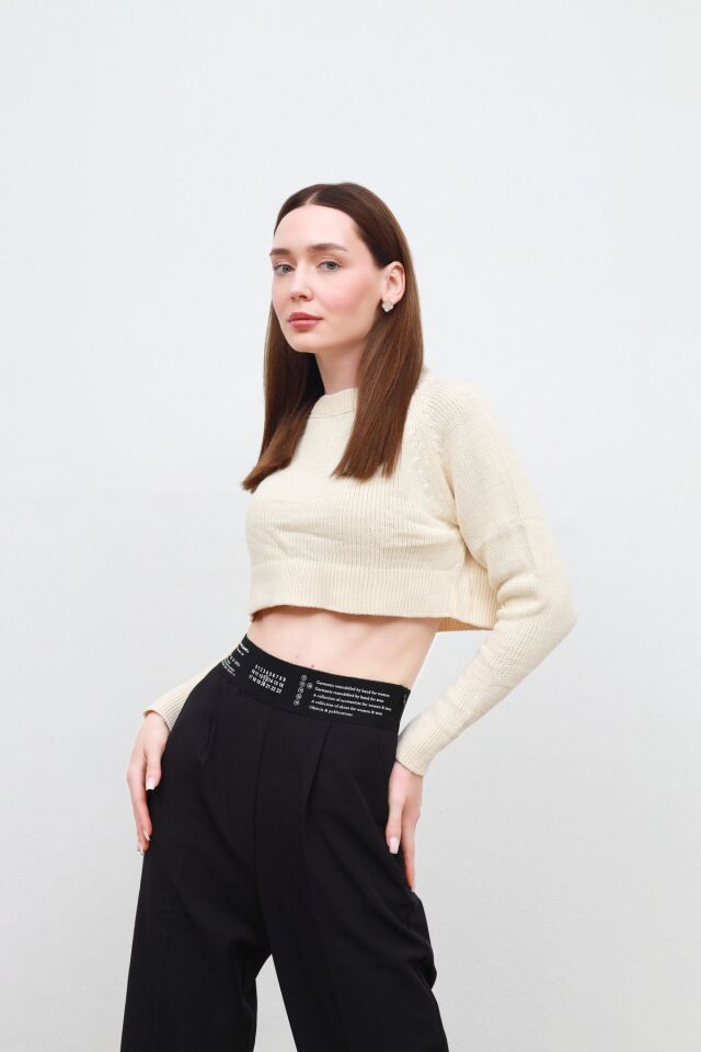 beli baskılı, lastikli pantolon siyah - M