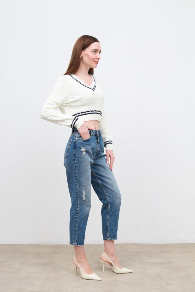 yırtık detaylı pantolon blue - 29