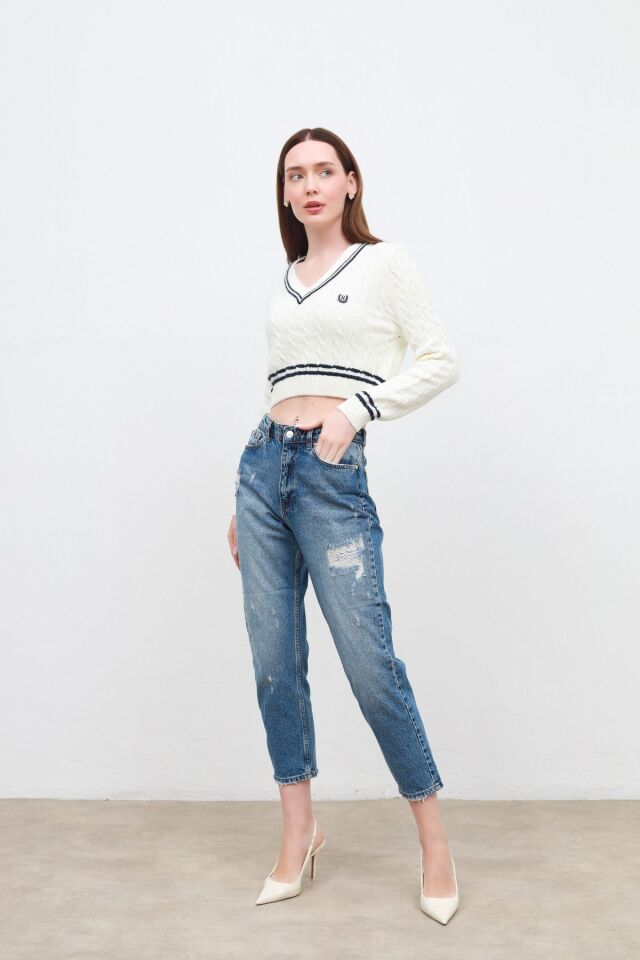 yırtık detaylı pantolon blue - 29