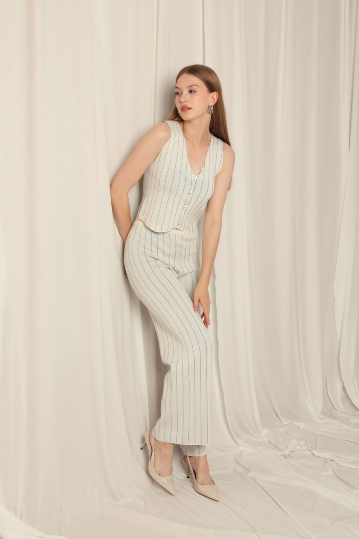 triko yelek takım beyaz - S