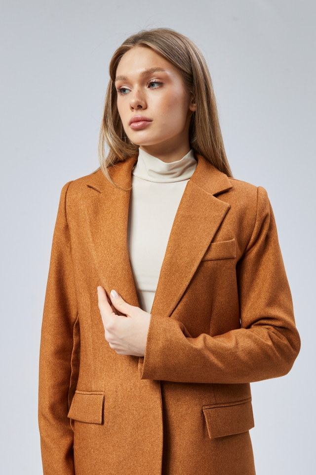 Slim Fit Tek Düğmeli Blazer Ceket - Hardal Sarısı