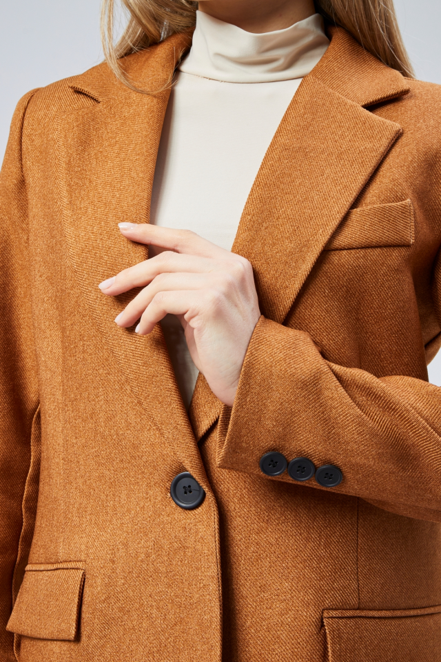 Slim Fit Tek Düğmeli Blazer Ceket - Hardal Sarısı