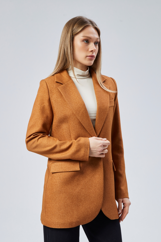 Slim Fit Tek Düğmeli Blazer Ceket - Hardal Sarısı