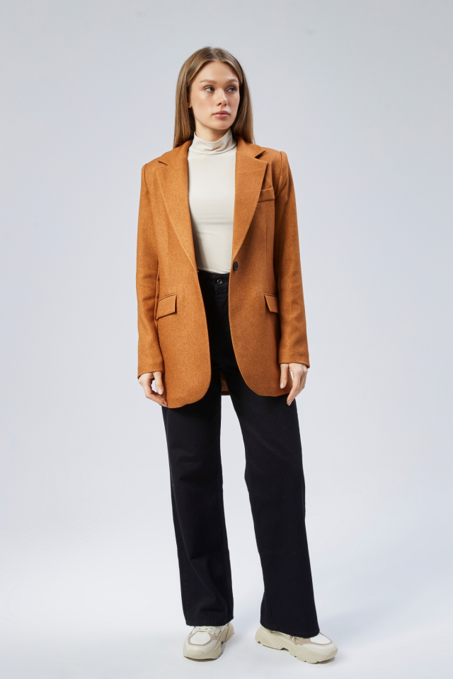 Slim Fit  tek Düğmeli  Blazer Ceket Hardal Sarısı