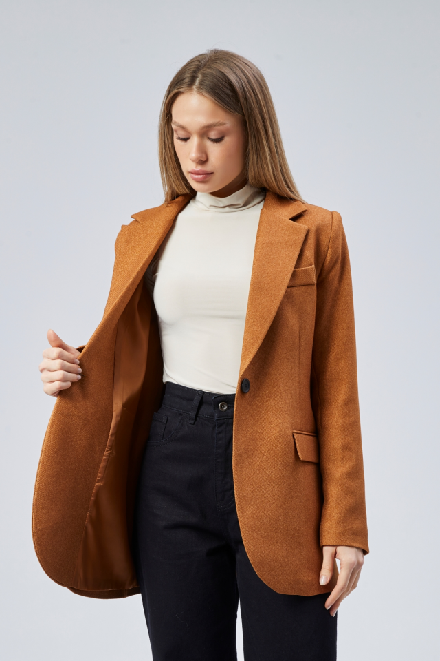 Slim Fit Tek Düğmeli Blazer Ceket - Hardal Sarısı