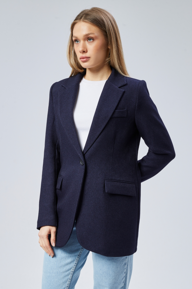 Slim Fit Tek Düğmeli Blazer Ceket - Lacivert