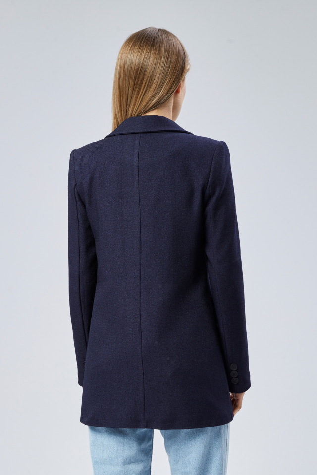 Slim Fit Tek Düğmeli Blazer Ceket - Lacivert