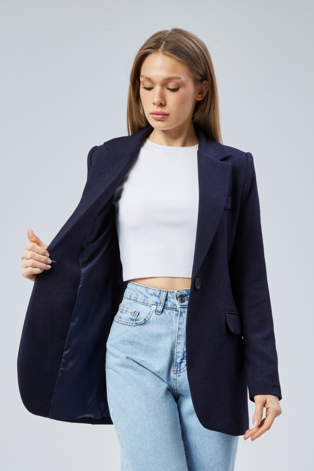 Slim Fit  tek Düğmeli  Blazer Ceket Lacivert