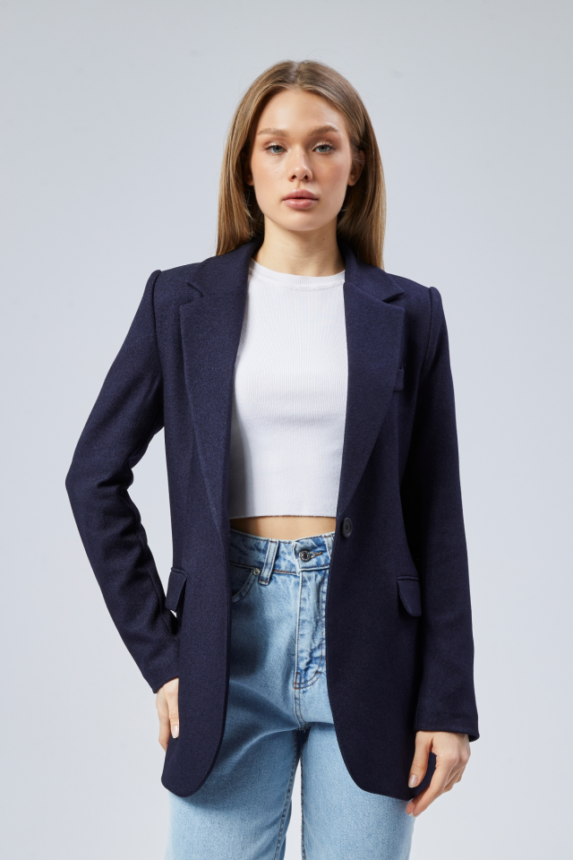 Slim Fit Tek Düğmeli Blazer Ceket - Lacivert