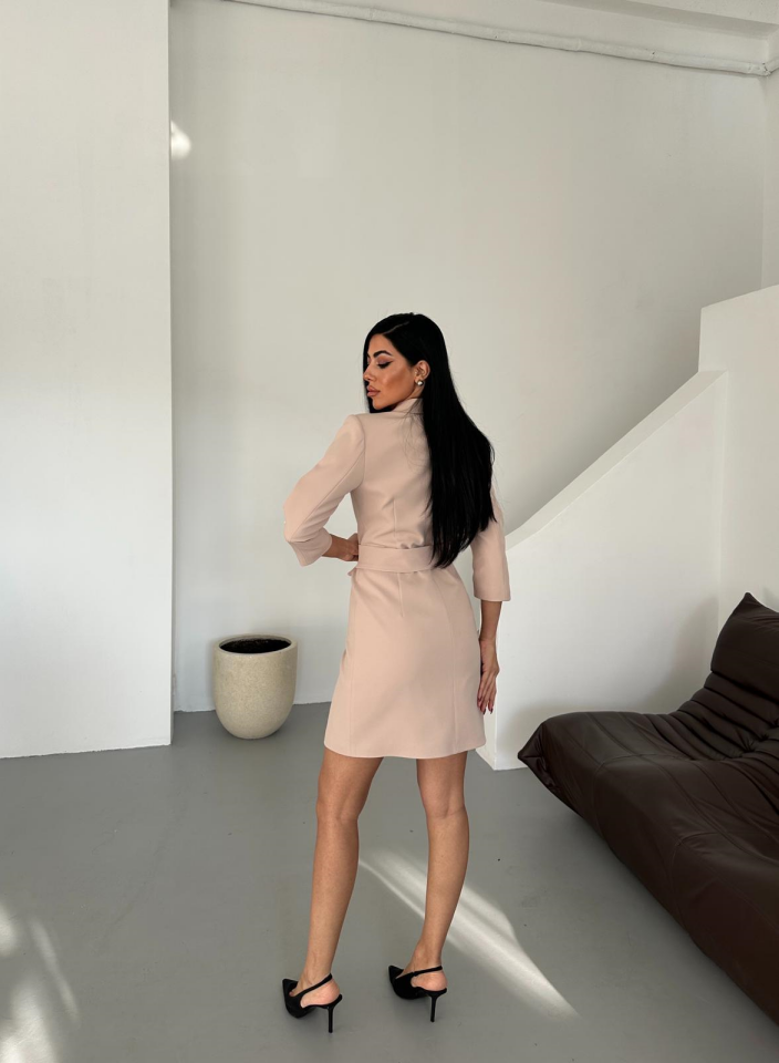 Kemer Detaylı Ceket Elbise - Bej