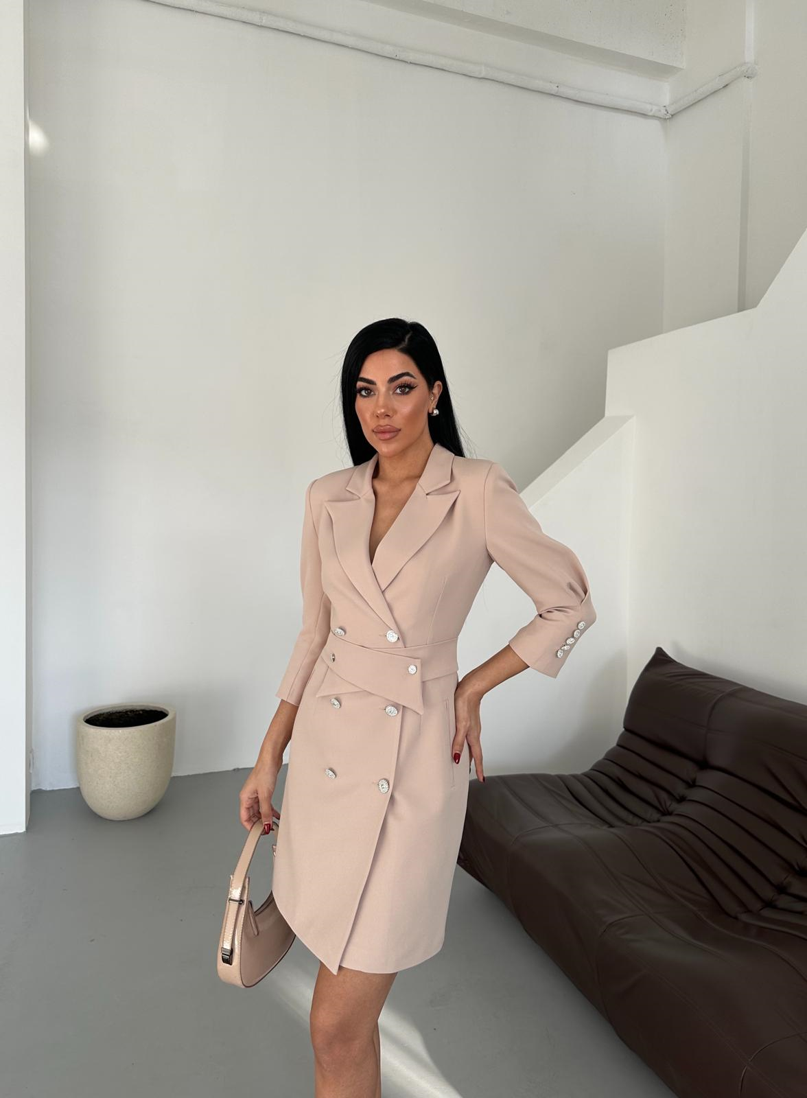 Kemer Detaylı Ceket Elbise - Bej