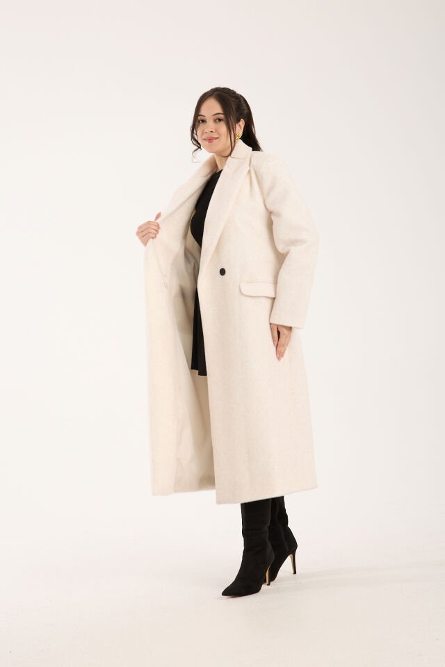 Fox Kumaş Uzun Oversize Kaban - Krem