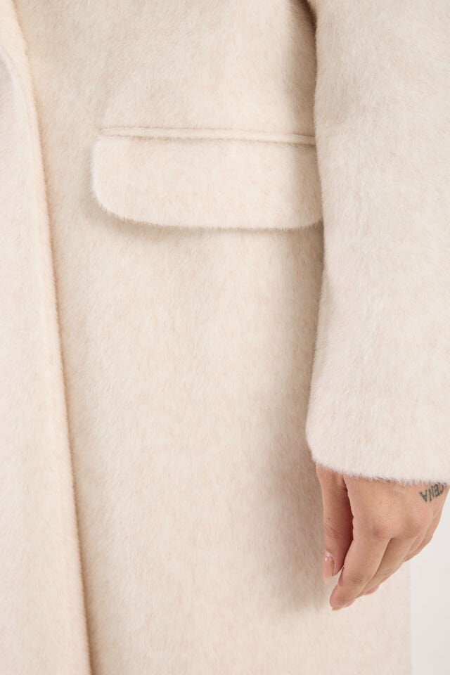 Fox Kumaş Uzun Oversize Kaban - Krem