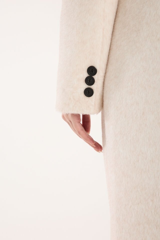 Fox Kumaş Uzun Oversize Kaban - Krem