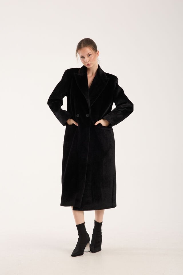 Fox Kumaş Oversize Kaban - Siyah