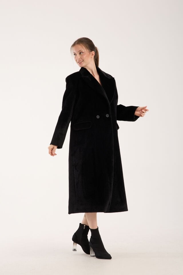 Fox Kumaş Oversize Kaban - Siyah