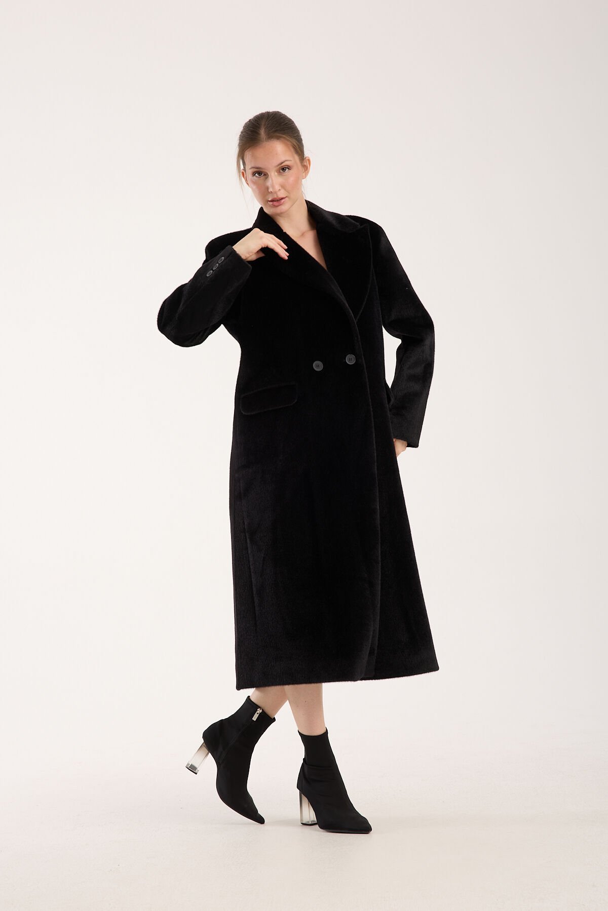 Fox Kumaş Oversize Kaban Siyah