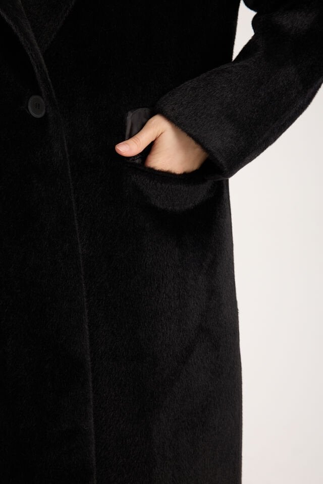 Fox Kumaş Oversize Kaban Siyah