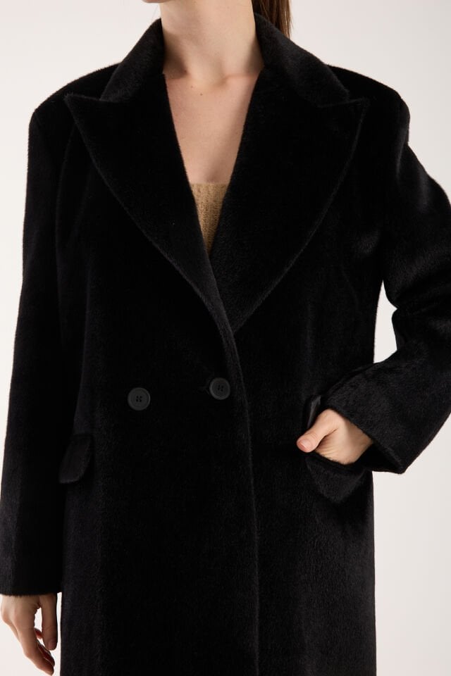 Fox Kumaş Oversize Kaban - Siyah