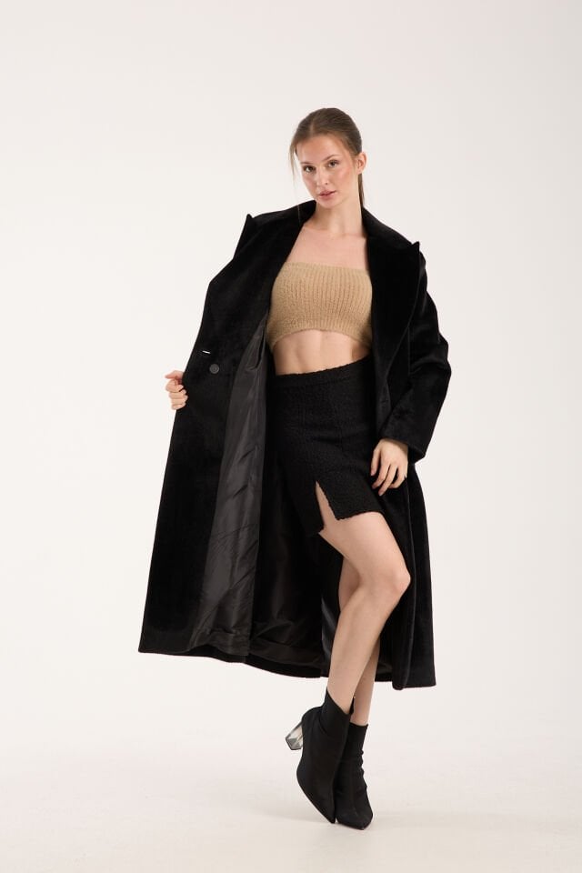 Fox Kumaş Oversize Kaban Siyah