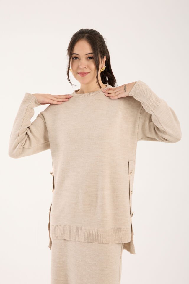 Triko Uzun Etek Bluz Takım Bej