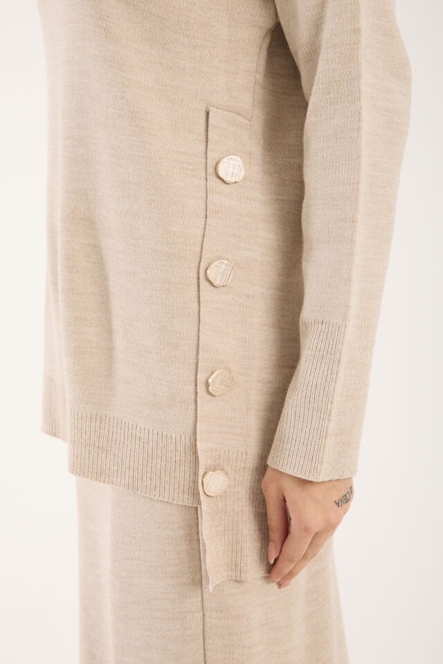 Triko Uzun Etek Bluz Takım Bej