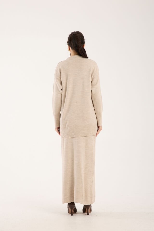 Triko Uzun Etek Bluz Takım Bej