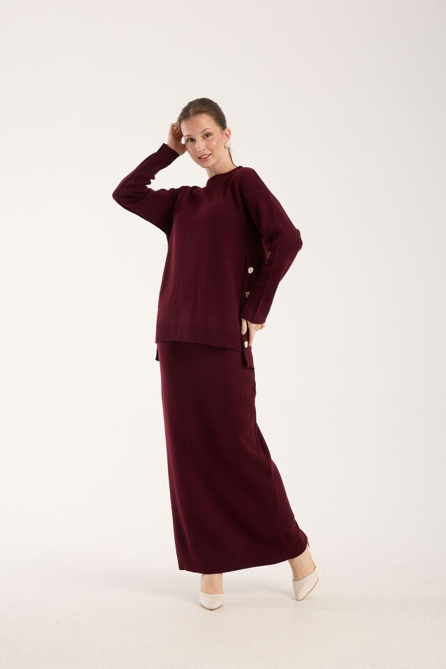 Triko Uzun Etek Bluz Takım - Bordo