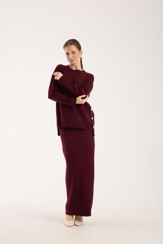 Triko Uzun Etek Bluz Takım Bordo