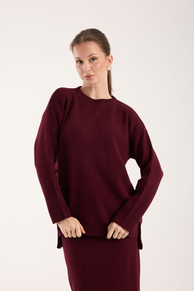 Triko Uzun Etek Bluz Takım - Bordo