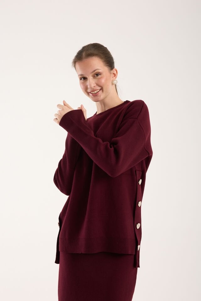 Triko Uzun Etek Bluz Takım Bordo