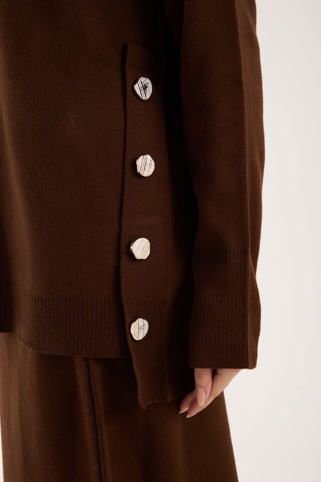 Triko Uzun Etek Bluz Takım - Kahverengi