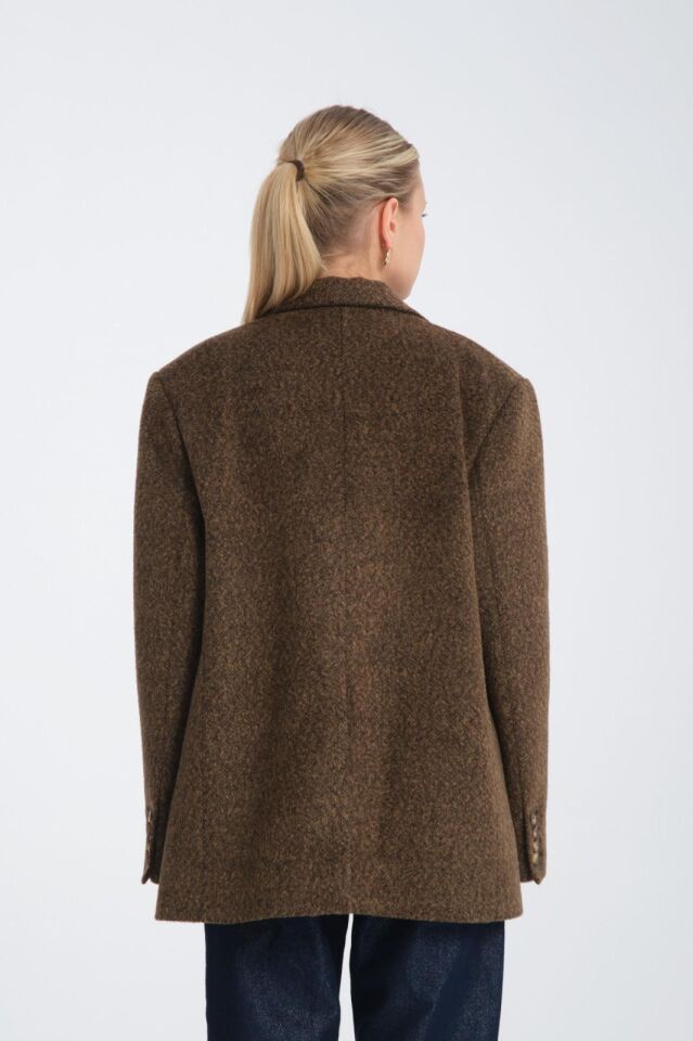Kahverengi Oversize Yün Karışımlı Kaşe Ceket - Maskülen Kesim Kadın Blazer