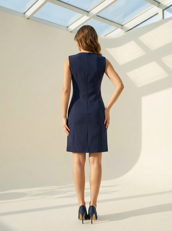 Gold Aksesuar Detaylı  Lacivert Mini Elbise