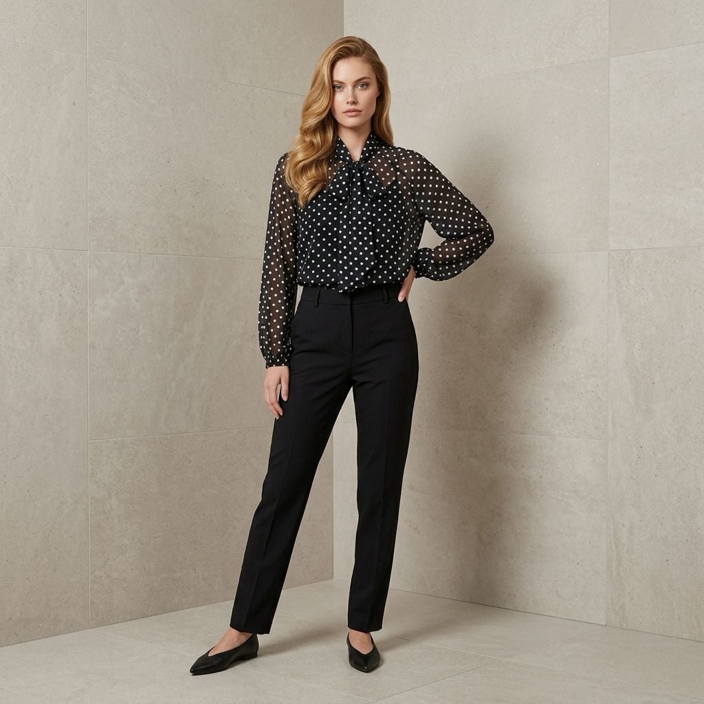 Kadın Puantiyeli Fular Yakalı İç Atletli Şifon Gömlek - Siyah